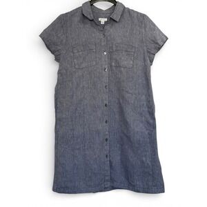 J. JILL 100% LINEN Button Up Shirt Dress Sz MP Coastal Beachy Travel Vacation